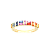 Rainbow Baguette Sapphires Ring, 14K Yellow Gold