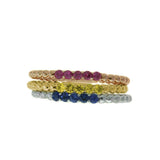 Tricolor Set of Three Sapphire Rings, 14 Karat Gold