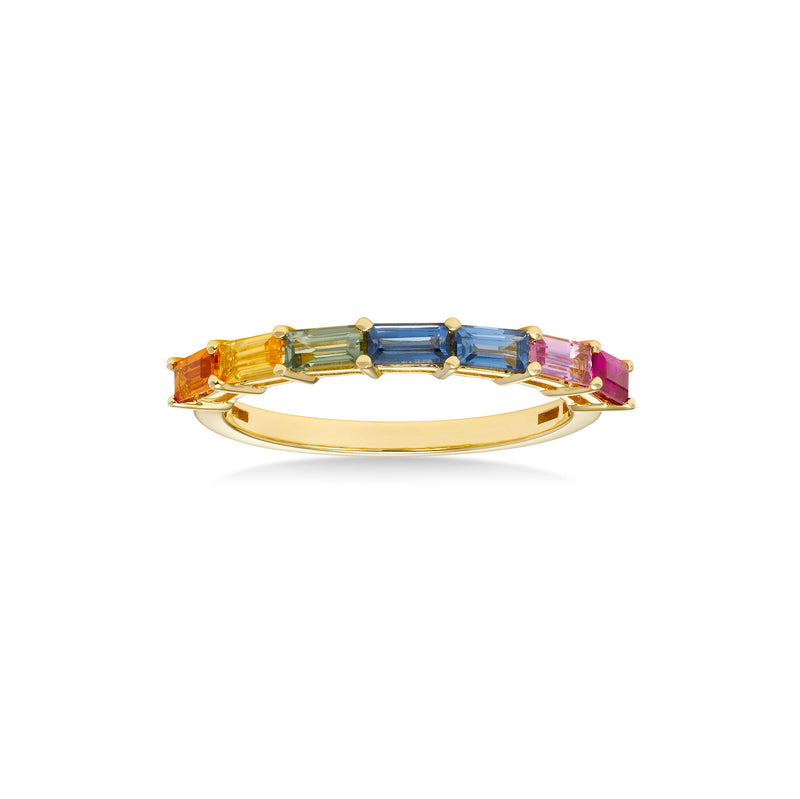 Multi Color Sapphire Rainbow Ring, 18K Yellow Gold