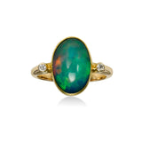 Oval Ethiopian Opal Ring with Diamond Accents, 14K Yellow Gold