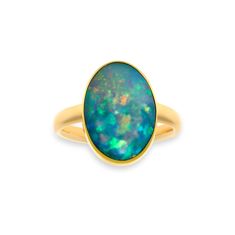 Oval Ethiopian Opal Cabachon Ring, 22K Yellow Gold