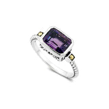 Rectangular Amethyst Ring, Sterling Silver and Yellow Gold