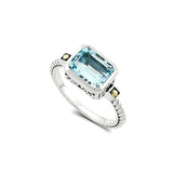 Rectangular Blue Topaz Ring, Sterling Silver and Yellow Gold