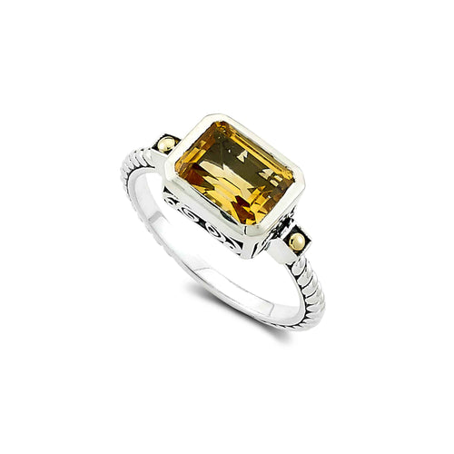 Rectangular Citrine Ring, Sterling Silver and Yellow Gold