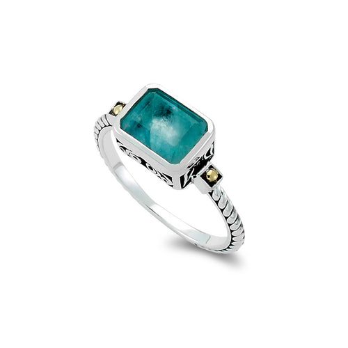 Rectangular Aquamarine Ring, Sterling Silver and Yellow Gold