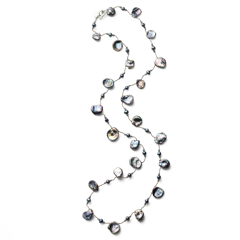 Grey Freshwater Keshi Cultured Pearls, 35 Inches, Sterling Silver