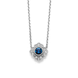 Vintage Style Sapphire and Diamond Necklace, 14K White Gold