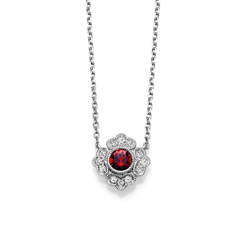 Vintage Style Ruby and Diamond Necklace, 14K White Gold