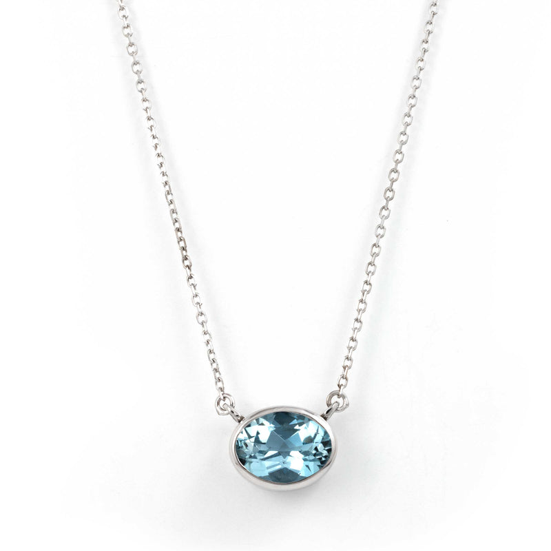 Bezel Set Aquamarine Necklace, 14K White Gold