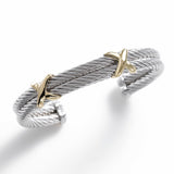 Double Cuff with Two Gold X's, Sterling Silver and 14K