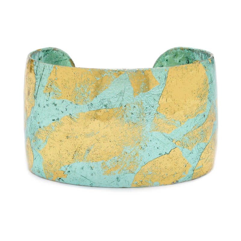 'Turquoise' Enamel Cuff Bracelet, Gold Leaf, by Evocateur