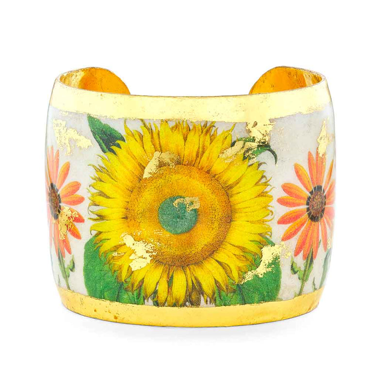 'Sunflower  & Daisies' Enamel Cuff Bracelet, Gold Leaf, by Evocateur