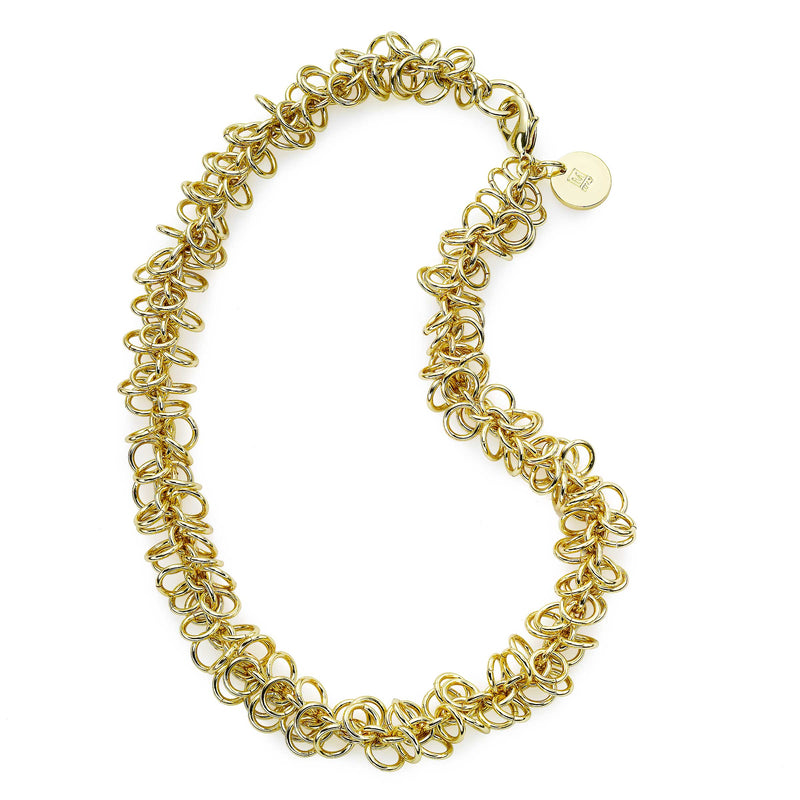 Circle Design Necklace, Gold Plated Brass