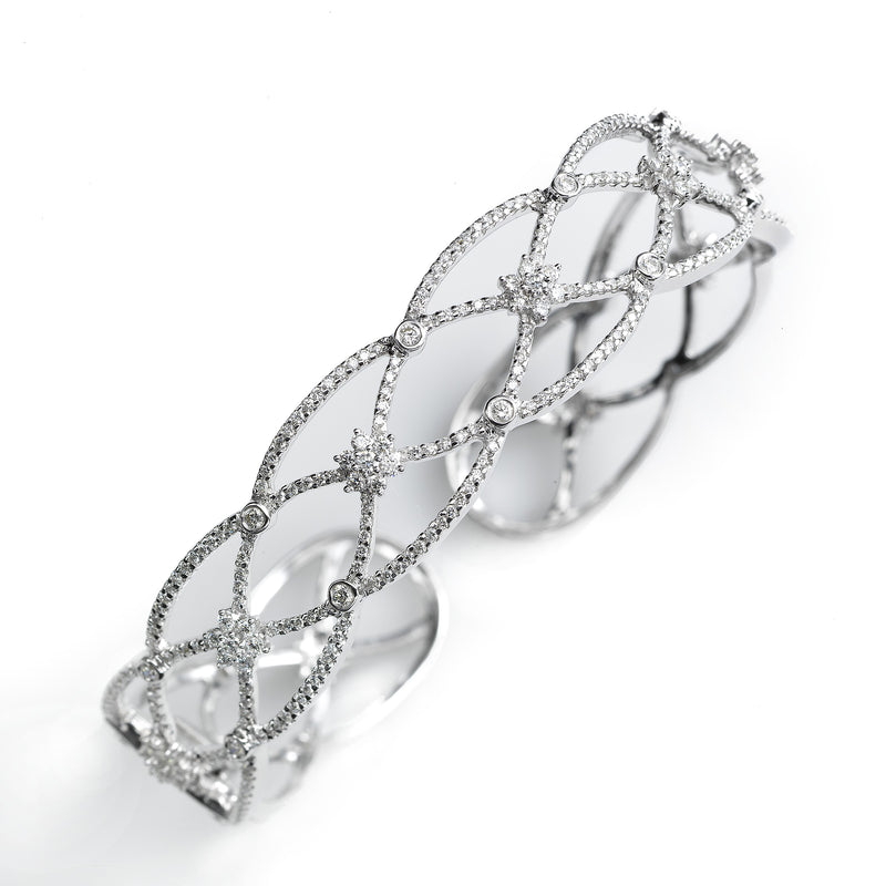 Diamond Lattice Cuff Bracelet, 14k White Gold