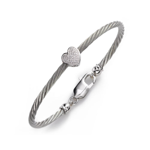 Teen's Diamond Heart Bracelet, 6 Inches, Stainless and Silver