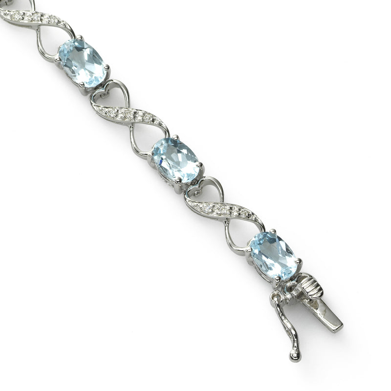 Blue Topaz and Diamond 7.50-Inch Bracelet, 14K White Gold