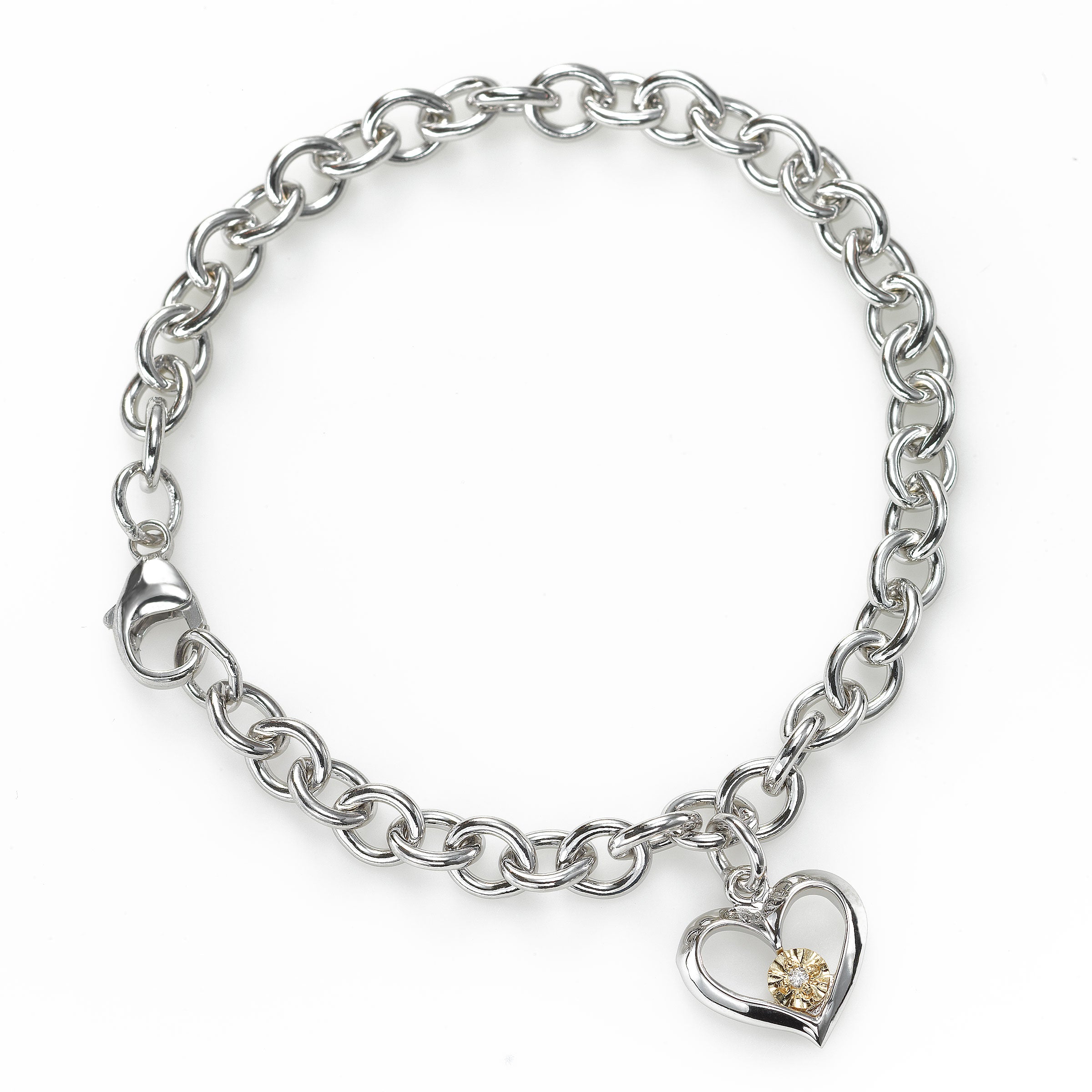 Macy's Diamond Heart Link Bracelet (1/10 ct. t.w.) Available in Sterling  Silver or 18k Gold-plated Sterling Silver - Macy's