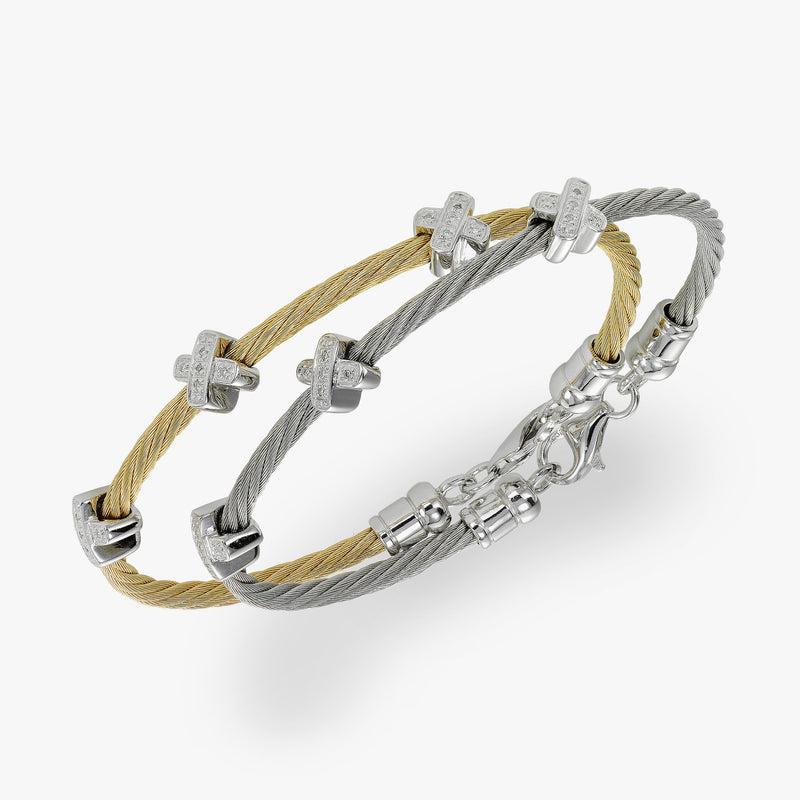 Diamond Cable Bracelet, Steel with Yellow Finish, Silver X Stations