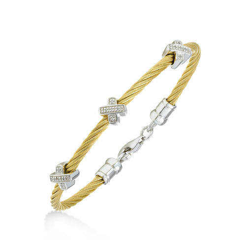 Diamond Cable Bracelet, Steel with Yellow Finish, Silver X Stations