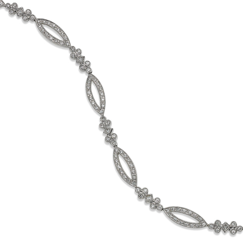 Multi Shape Links 7.50-Inch Diamond Bracelet, 14K White Gold