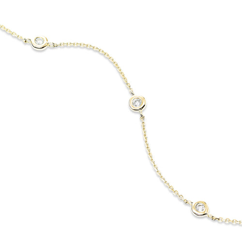Bezel Set Diamond Station Chain Bracelet, 14K Yellow Gold