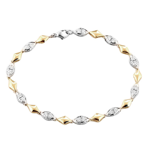 Alternating Gold and Diamond Link Bracelet, 14 Karat Gold