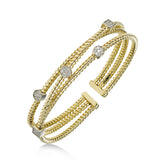 Triple Strand Diamond Cuff Bracelet, 14 Karat Gold
