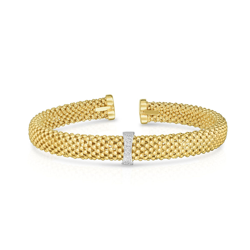 Flexible Mesh Cuff Bracelet with Diamonds, 14K Yellow Gold