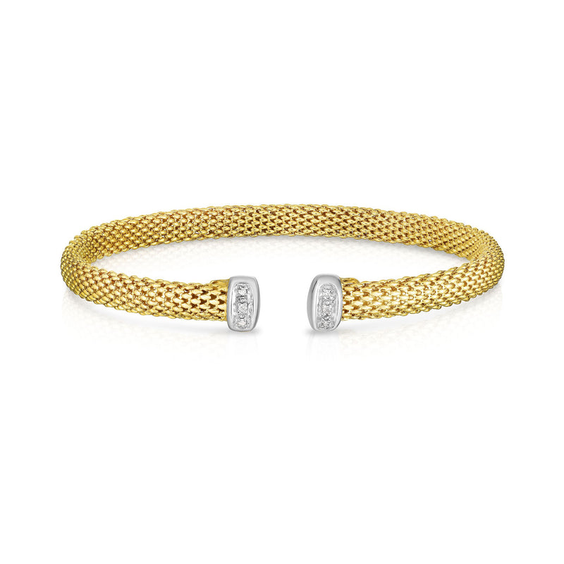 Fexible Mesh Cuff Bracelet with Diamond Accent, 14 Karat Gold