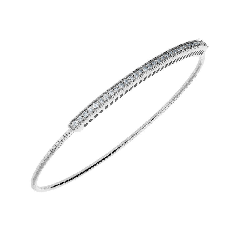 Single Row Diamond Expandable Bangle Bracelet, 14K White Gold