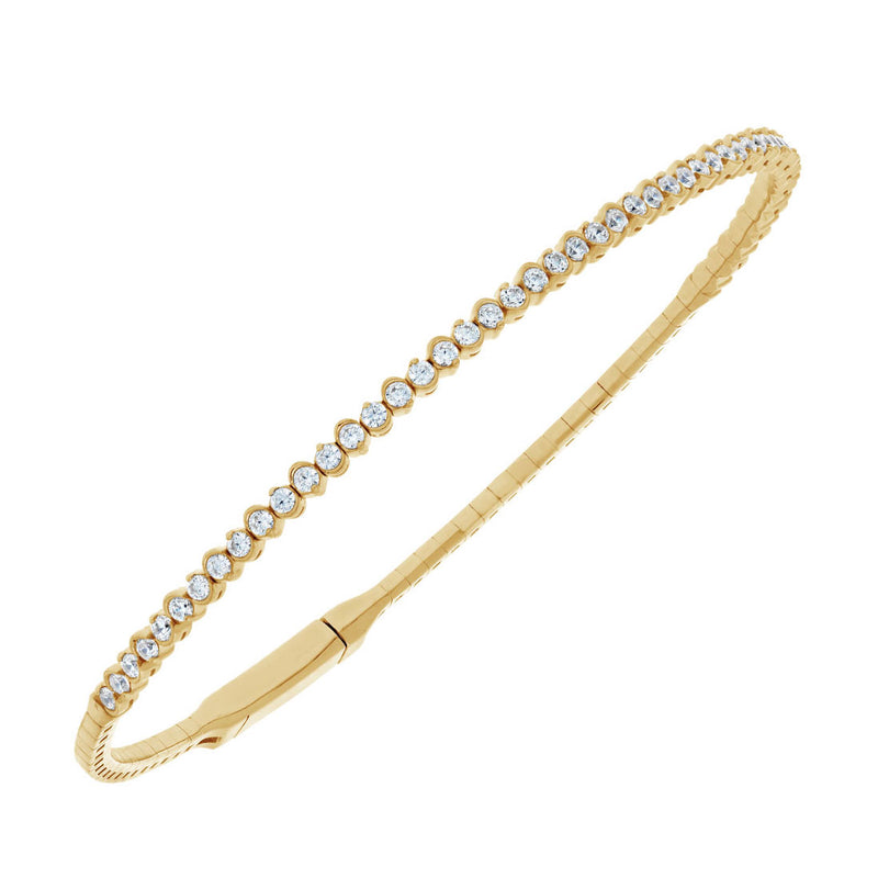 Semi-Bezel Diamond Bangle Bracelet, 14K Yellow Gold