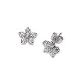 Diamond Flower Stud Earrings, .84 Carat, 14K White Gold