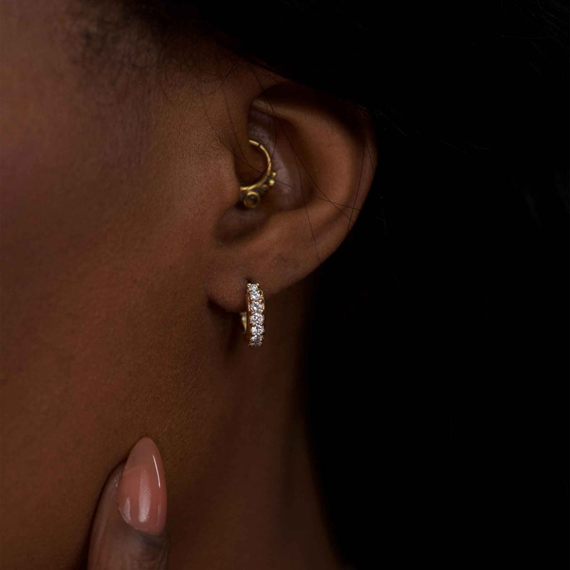 Diamond Huggie Hoop Earrings, .50 Carat, 14K Yellow Gold