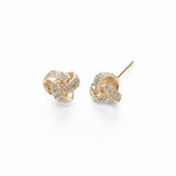 Diamond Knot Button Earrings, 14K Yellow Gold