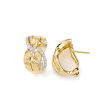 Textured Gold And Diamond Clip Post Earrings, 14K Yellow Gold