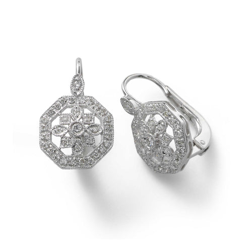 Octagonal Diamond Earrings, .30 Carat, 14K White Gold