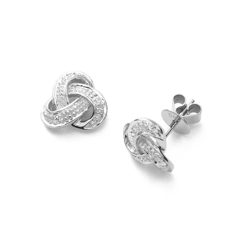 Diamond Knot Design Earrings, 14K White Gold