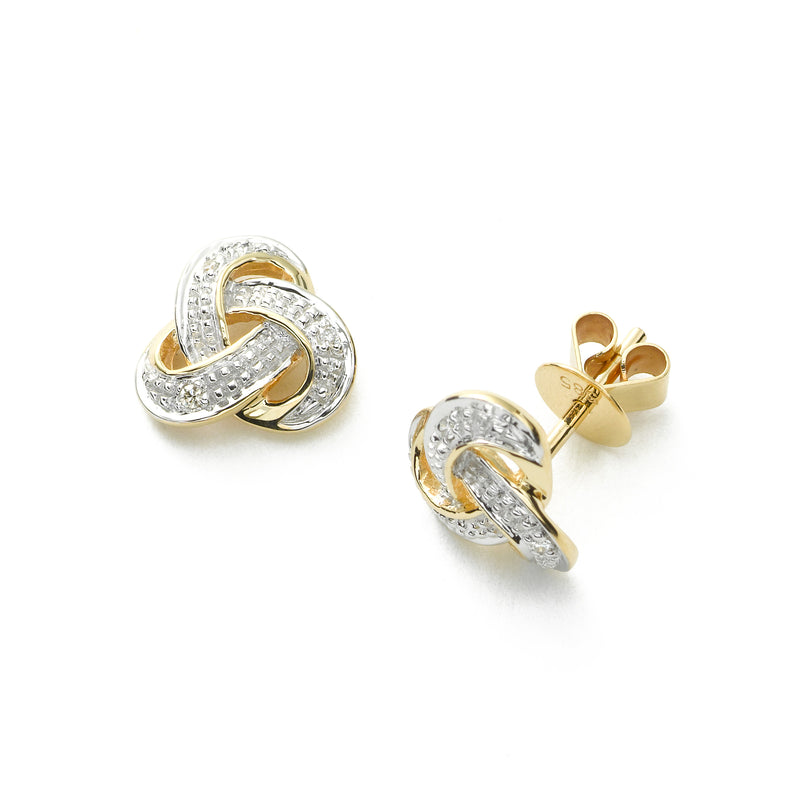 Diamond Knot Design Earrings, 14K Yellow Gold