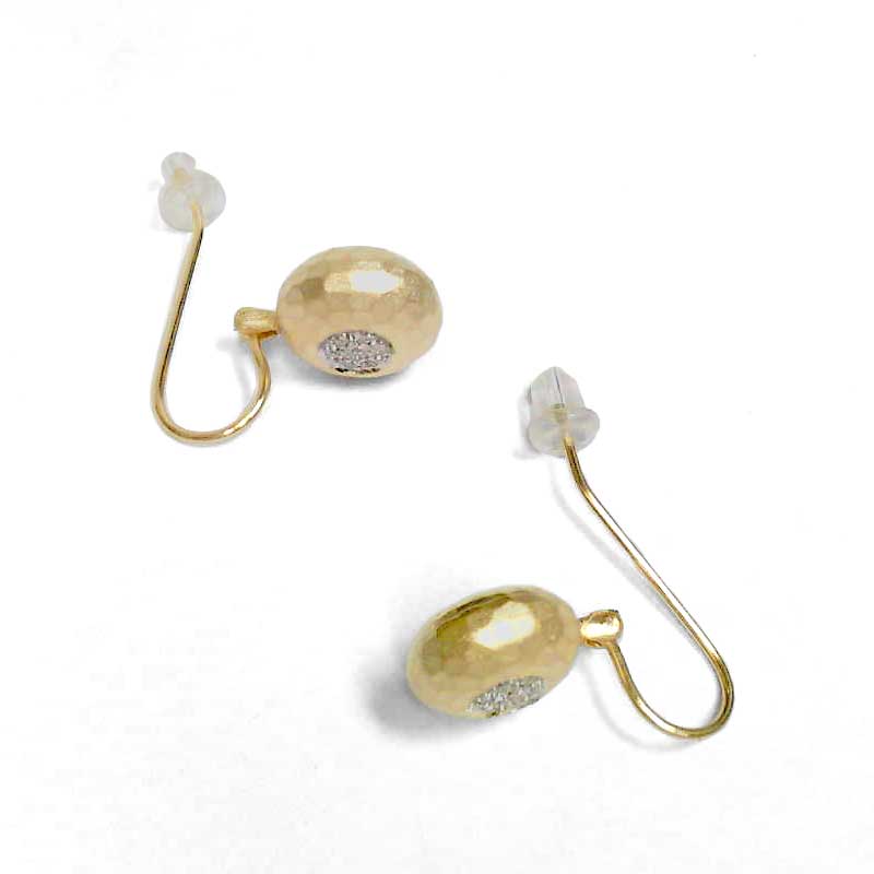 Pavé Diamond Hammered Circle Earring, 14K Yellow Gold