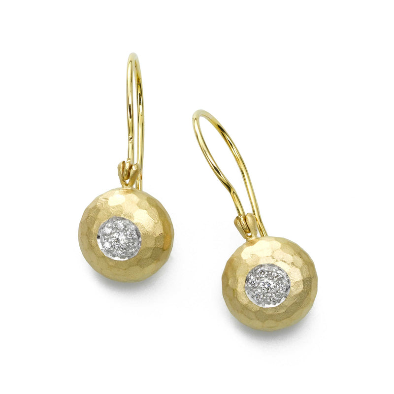Pavé Diamond Hammered Circle Earring, 14K Yellow Gold