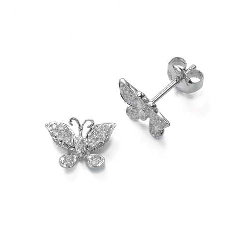 Small Pavé Diamond Butterfly Earrings, 14K White Gold