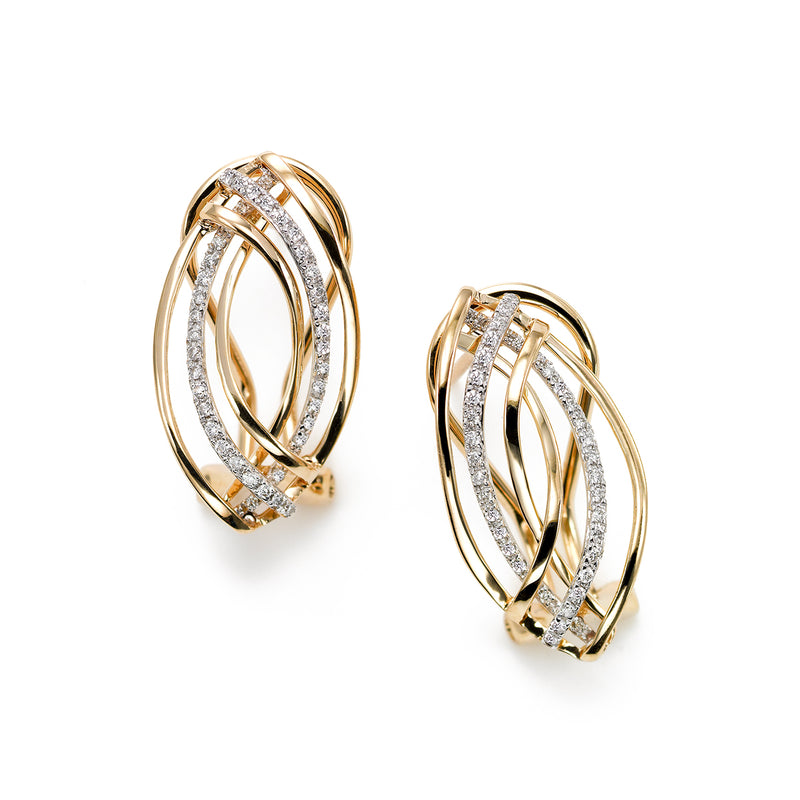 Marquise Shaped Earrings with Diamonds, 14K Yellow Gold