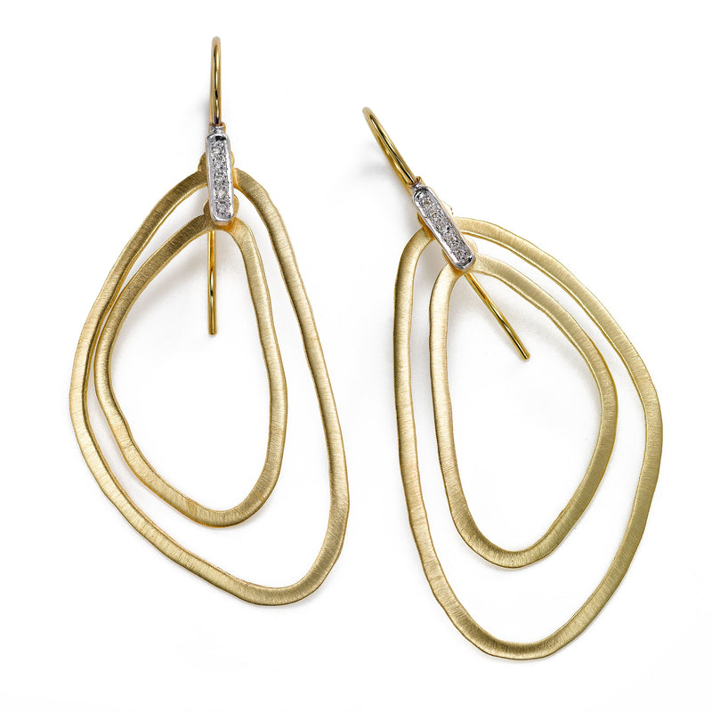 Double Drop Earrings with Diamond Accent, 14K Yellow Gold