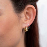 High-Polished Hoop Earrings with Diamonds, 14K Yellow Gold