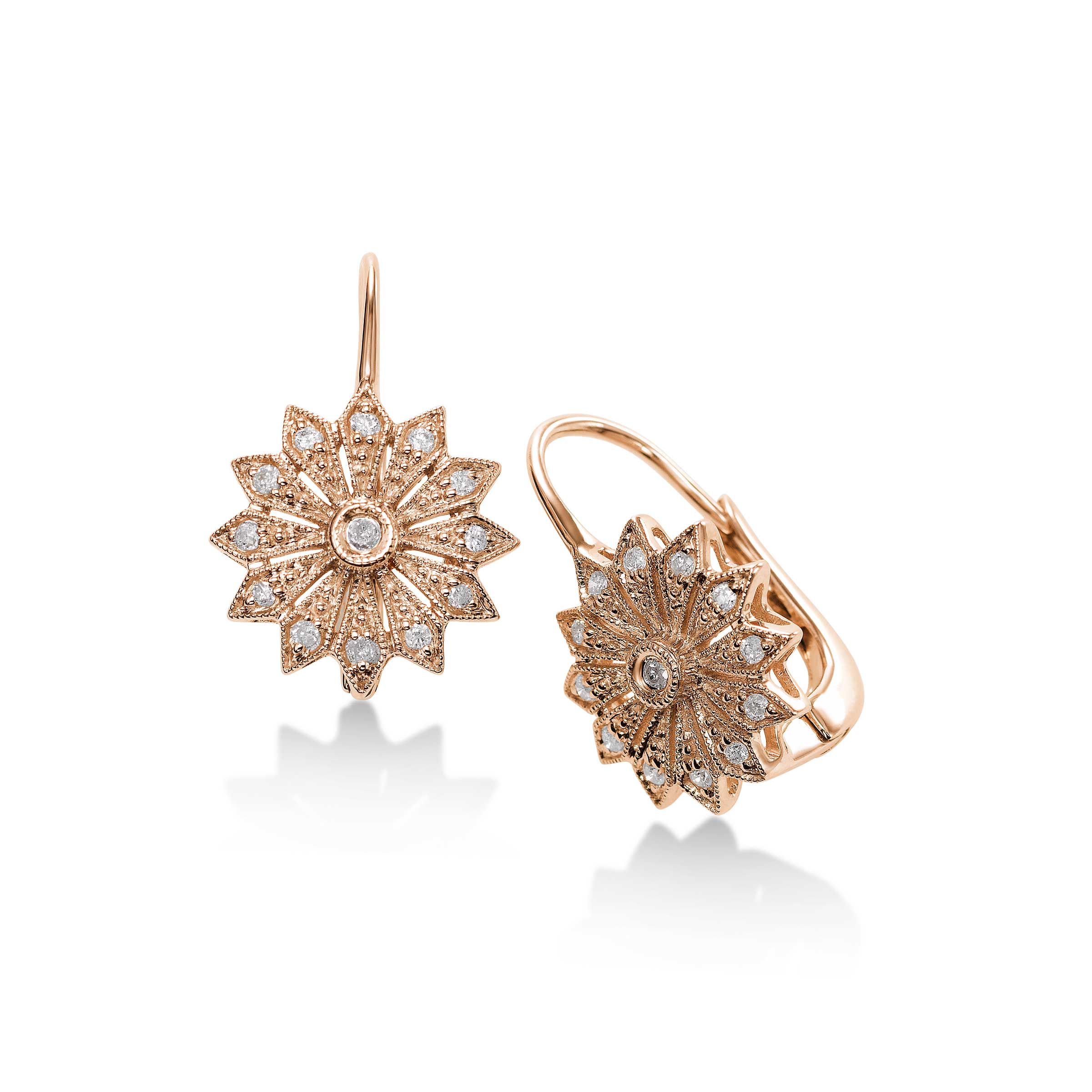 18K Rose Gold Pavé Diamond Open Flower Earrings. – Zina Tahiri, Inc