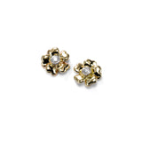 Small Flower Earrings with Diamond Center, 14K Yellow Gold