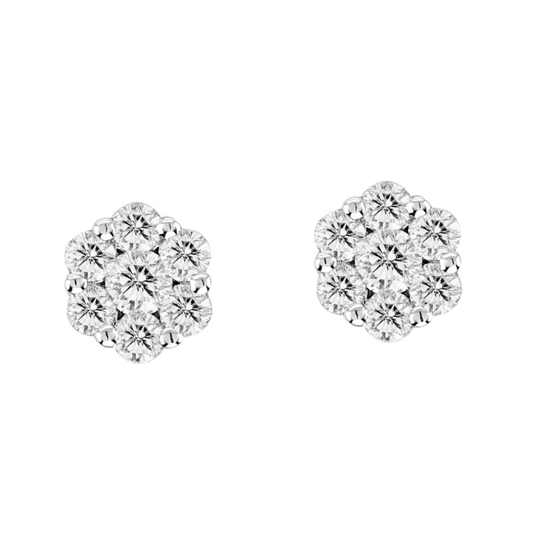 Classic Diamond Cluster Earrings, 14K White Gold