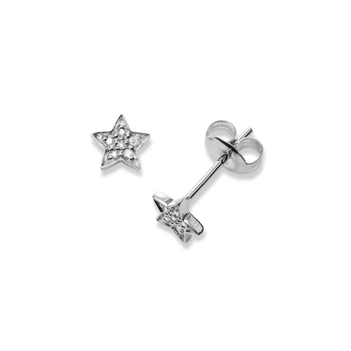 Small Pavé Diamond Star Stud Earrings, 14K White Gold