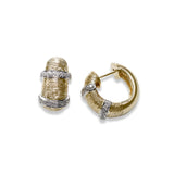 Textured Gold and Diamond Hoop Earrings, 14 Karat Gold
