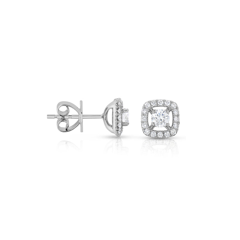 Diamond Halo Earrings, 14K White Gold